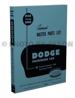 Dodge Car Parts Book 1936 1937 1938 1939 1940 1941 1942 Illustrated Catalog