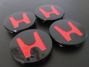 Honda JDM Black Red H Center Cap Engraved Wheel Rims