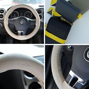 New Leather Steering Wheel Wrap Cover 47003 Beige Hummer Fiat Car Needle Thread