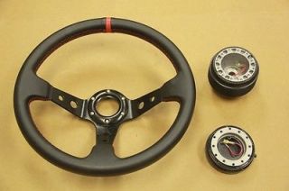 Black Red Deep Dish Steering Wheel Hub Adapter Quick Release Miata RX7 NA NB