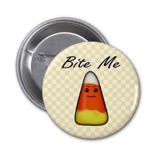 Bite Me, Cute Angry Candy Corn Cartoon Button