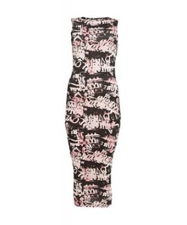 Black and Pink Graffiti Tie Dye Sleeveless Midi Dress