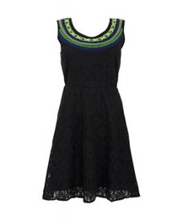 Vila Black Lace Neon Embroidered Dress