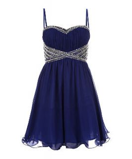 Blue Embellished Waist Prom Dress