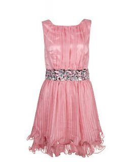 Chi Chi Pink Embellished Waist Ruffle Hem Dress
