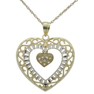 Gold over Silver Diamond Accent Double Heart Necklace Gold Over Silver Necklaces