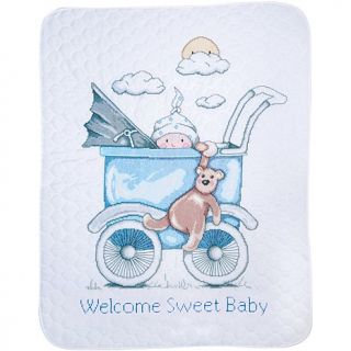 Baby Buggy Boy Baby Quilt Stamped Cross Stitch Kit   36" x 43"
