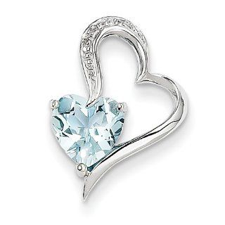 14k White Gold Diamond and Blue Topaz Heart Pendant Jewelry