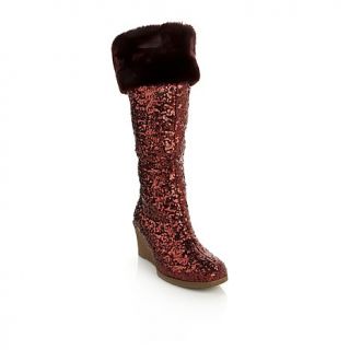 Joan Boyce Sequins and Faux Fur Wedge Boot