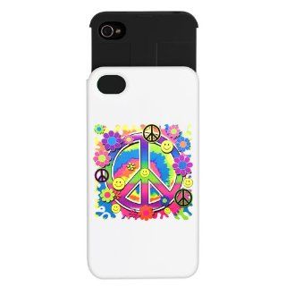 iPhone 4 or 4S Wallet Case White and Black Neon Smiley Face Floral Peace Symbol Sign 