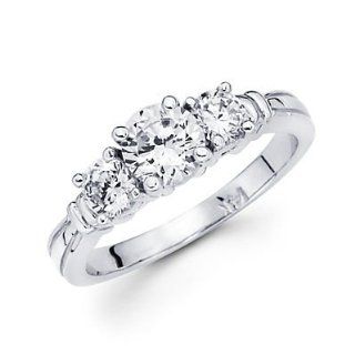 14k White Gold Three Stone Diamond Ring Setting 1/2 ct (G H, I1)   1.0 Ct Center Stone Not Included Jewelry
