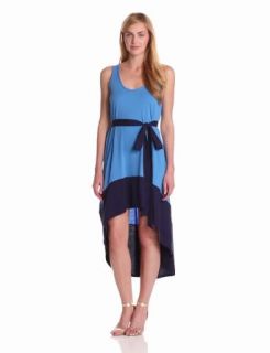 Bobi Women's High Low Hem Colorblock Dress, Tropez/Yach, Small Clothing