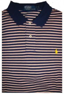 Men's Polo by Ralph Lauren Polo Shirt Short Sleeved Navy, Orange & White Striped w/ Yellow Pony (XXL) Clothing