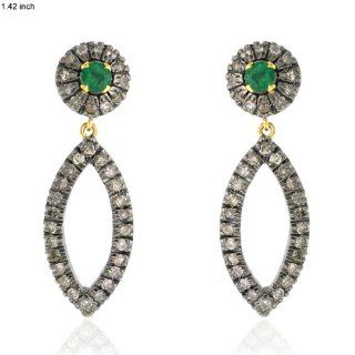 14kt Yellow Gold Emerald Drop Diamond Pave Earrings Silver New Year Jewelry Jewelry