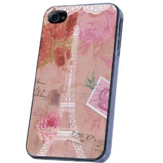 Vintage Shabby Chic Eiffel Tower Flowers Cute Design iphone 4 4S Fashion Trend Case/Back cover Metal and Hard Plastic Case Clear Frame Cell Phones & Accessories