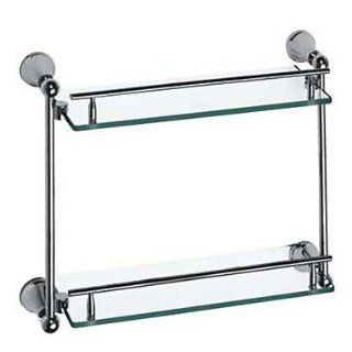 Contemporary Style Chrome Finish Brass Double Layers Glass Shelf   Bathroom Furniture Sets