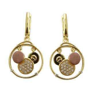 925 Sterling Silver Pink Gold Plate with 3 Round and White Cz Hoop Drop Earrings Clip on Rkse128 Jewelry