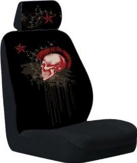 Front Low Back Car Truck SUV Mohawk Skull Seat Cover   2 Piece Automotive