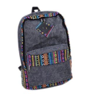 Autofor New Arrival Unisex Fashionable Traditional Nation Style Contrast Stripe Color Canvas Backpack School Double Shoulder Totebag Hobe Leisure Bag School College Laptop Bag for Men Teens Girls Boys Students   Grey(As the first picture shows) Computers 