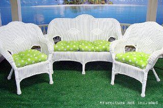 3 Piece Wicker Furniture Outdoor Patio Cushion Set   Lime with White Polka Dots Patio, Lawn & Garden