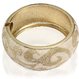 Hinged Bangle Bracelet Beaded Yellow Gold Wave Pattern Design Jewelry
