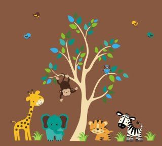 Baby Nursery Wall Decals Safari Jungle Childrens Themed 83" X 156" (Inches) Animals Trees Wildlife Made of Wall Fabric Material Repositional Removable Reusable Baby
