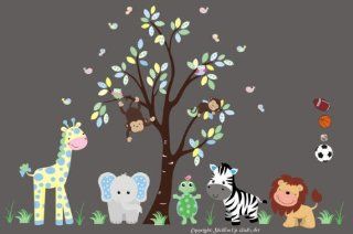 Baby Nursery Wall Decals Safari Jungle Children's Themed 83" X 156" (Inches) Animals Wildlife Made of Wall Fabric Material Repositional Removable Reusable Wall Decals Baby