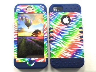 3 IN 1 HYBRID SILICONE COVER FOR APPLE IPHONE 5 HARD CASE SOFT DARK BLUE RUBBER SKIN ZEBRA DB TE164 KOOL KASE ROCKER CELL PHONE ACCESSORY EXCLUSIVE BY MANDMWIRELESS Cell Phones & Accessories
