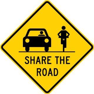 Lyle Signs 3M High Intensity Prismatic Grade Sheeting Traffic Sign with Symbol, "SHARE THE ROAD", 24" Length x 24" Width, Black on Yellow