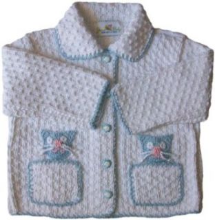 JuneBee Baby, Inc. My Playful Kittens Cotton & Bamboo Knit Baby Cardigan   White with Blue Kittens   12 18M Clothing
