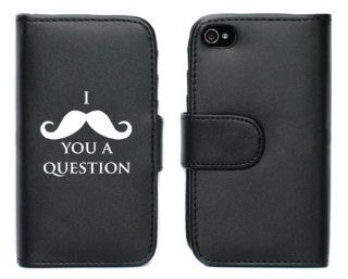 Black Apple iPhone 5 5S 5LP169 Leather Wallet Case Cover I Mustache You A Question Cell Phones & Accessories