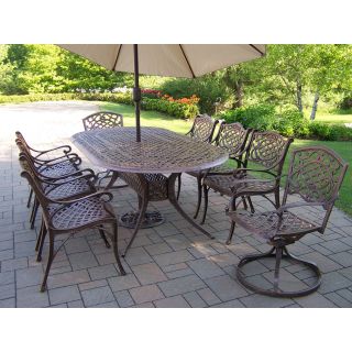 Oakland Living Mississippi Aluminum 82 x 42 in. Oval Patio Dining Set with Swivel Chairs & Tilting Umbrella with Stand   Seats 8   Patio Dining Sets