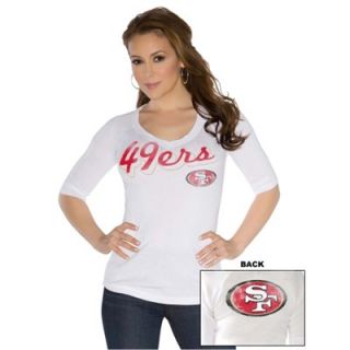 Touch by Alyssa Milano San Francisco 49ers Ladies End Line Slim Fit V Neck T Shirt   White