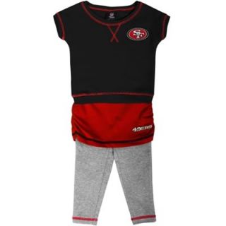 San Francisco 49ers Preschool Girls 2 Piece Crew T Shirt & Leggings Set   Black/Scarlet/Ash