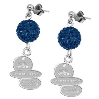 Logo Art Seattle Seahawks Super Bowl XLVIII Champions Ladies Ovation Sterling Silver Earrings