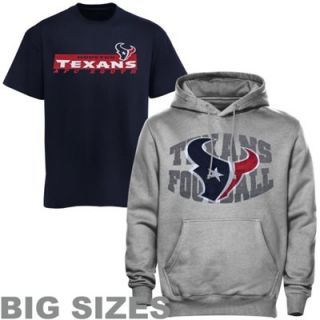 Houston Texans Big Sizes Hoodie & T Shirt Combo Pack   Ash/Navy Blue