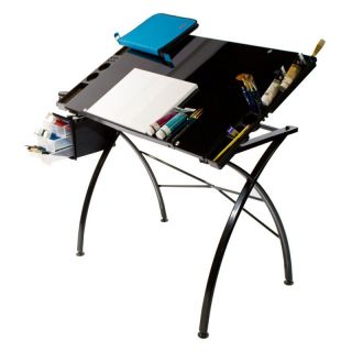 Martin 23.5x35.5in. Glass Top Dezign Line Drawing Table and Work Side Trays   Drafting & Drawing Tables