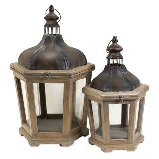 Pomeroy Wood and Metal Candle Lanterns   Set of 2   Candle Holders