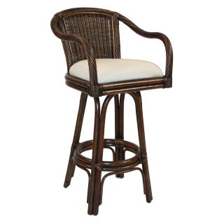 Hospitality Rattan Key West Indoor Swivel Rattan & Wicker 24 in. Counter Stool with Cushion   Antique   Bistro Chairs