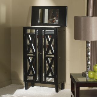Three Drawer Mirrored Front Jewelry Armoire   Black   Jewelry Armoires