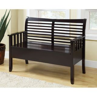 Monarch Slat Back Wood Storage Bench   Cappuccino   Indoor Benches