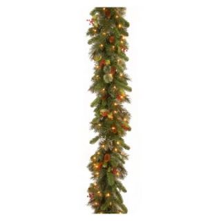 9 ft. Wintry Pine Pre Lit Garland with Pine Cones and Red Berries   Christmas Garland