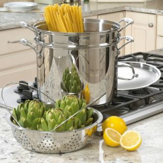 Cuisinart Chefs Classic Stainless Steel 12 qt. Pasta / Steamer Set With Lid   Stock Pots
