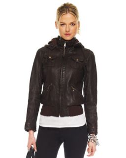MICHAEL Michael Kors Hooded Leather Jacket