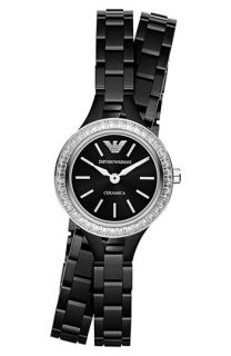 Emporio Armani Crystal Bezel Ceramic Wrap Bracelet Watch, 26mm