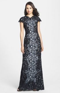 Tadashi Shoji Metallic Lace & Jersey Gown (Plus Size)