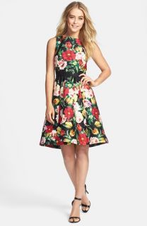 Gabby Skye Floral Stretch Cotton Piqué Fit & Flare Dress
