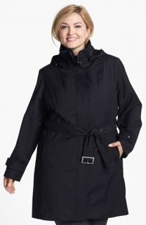 Kristen Blake Knit Collar Raincoat with Detachable Hood & Liner (Plus Size)