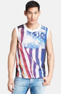 Just Cavalli Mesh Front American Flag Print Sleeveless T Shirt