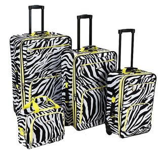 Rockland Deluxe Zebra/Lime 4 piece Luggage Set Rockland Four piece Sets